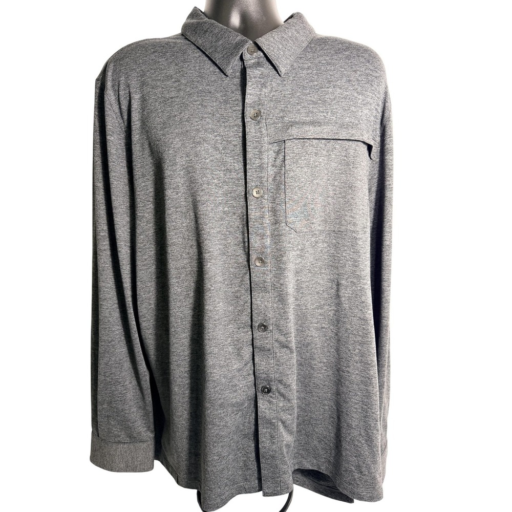 QOR Shirt Mens 2XL Gray Solid‎ Long Sleeve Button Up Stretch Casual Performance